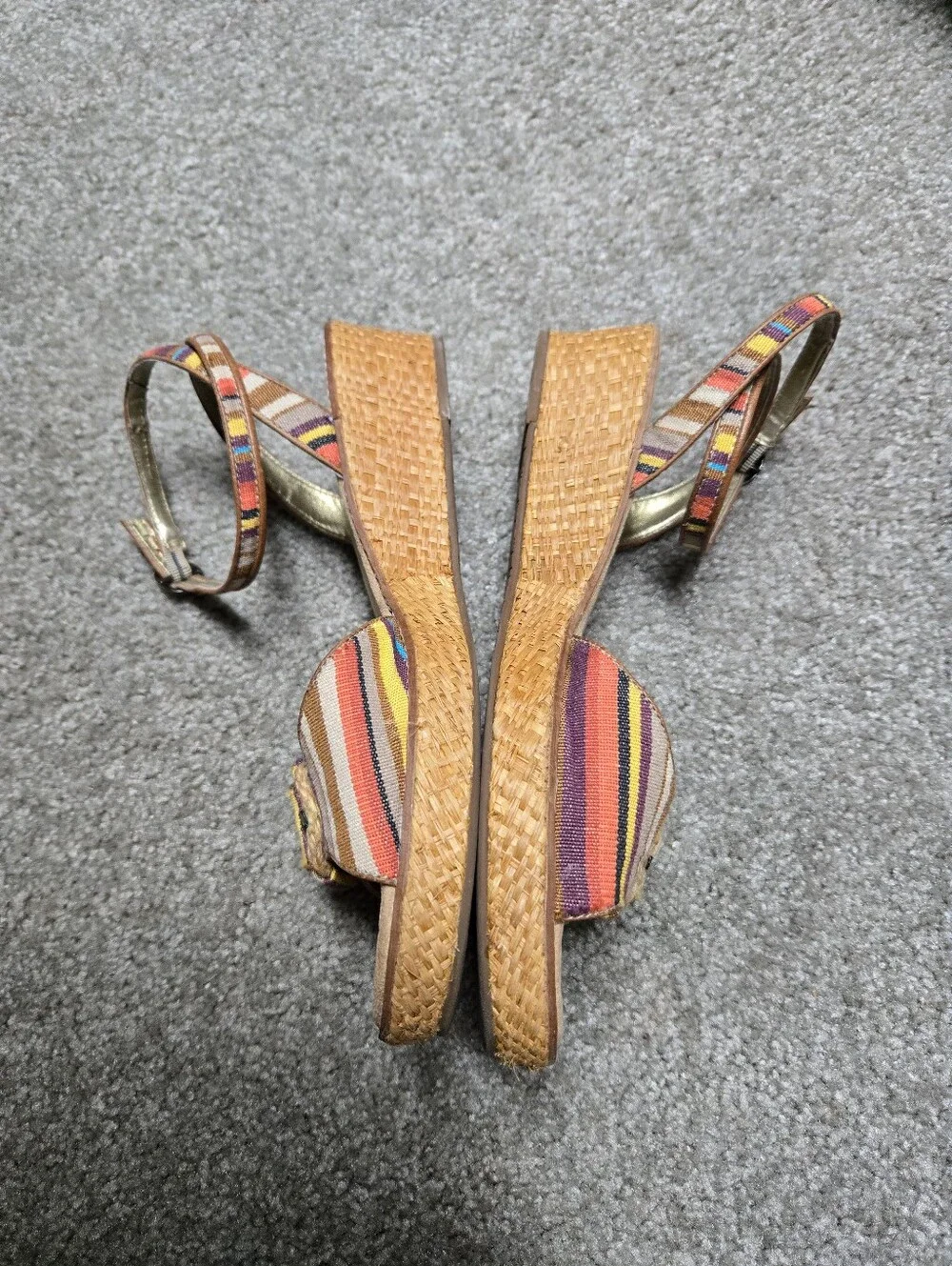 Vtg Y2K Kenneth Cole Reaction JELLYROLL Striped Wedge Sandals 8.5M